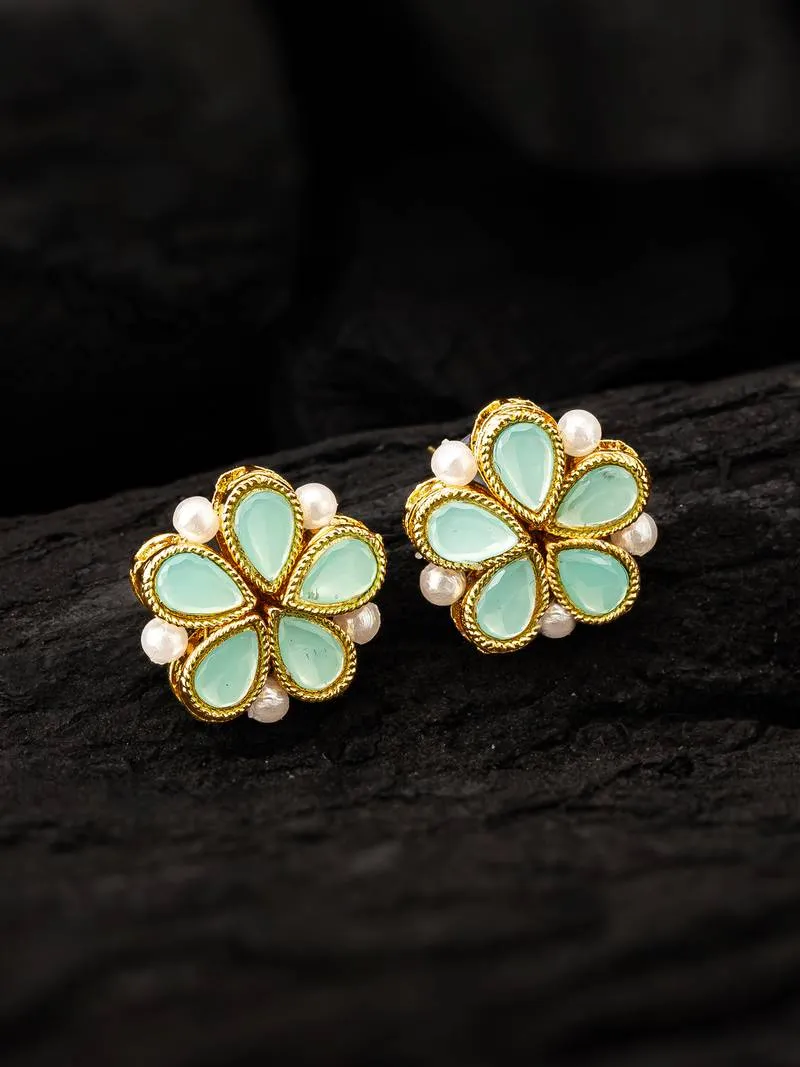 Mint Green Floral Stud Earrings